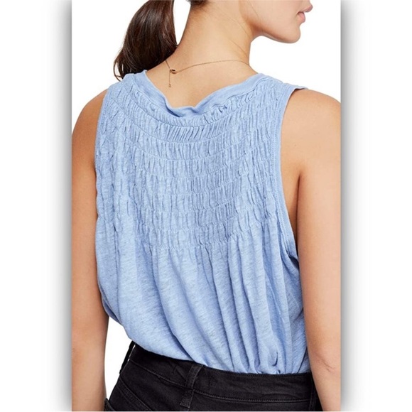Free People Sky Dreamy Clouds Blue Sleeveless Blouse - Picture 3 of 10